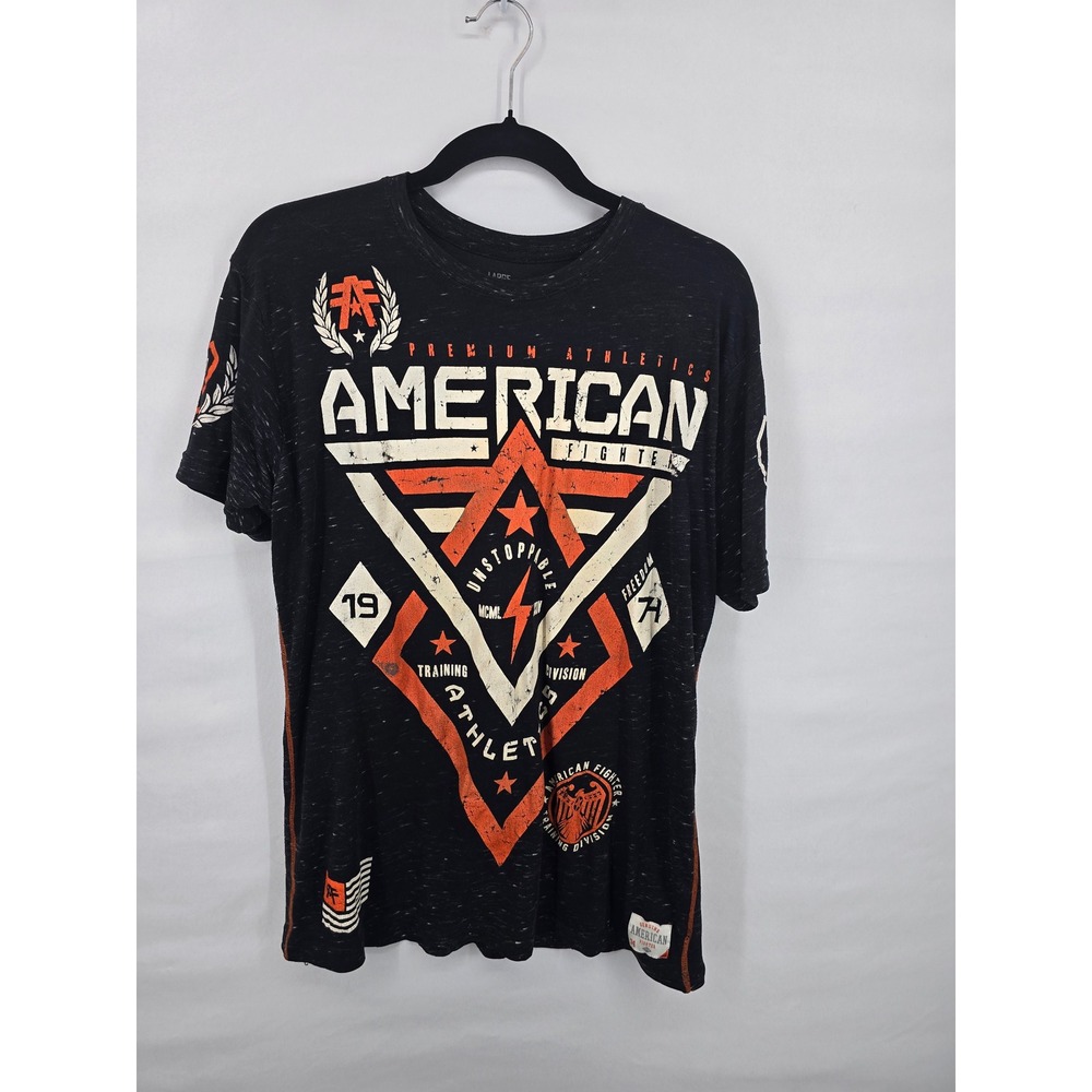 American Fighter‎ by Affliction Mens Large Black Orange Graphic T-Shirt MMA Slub